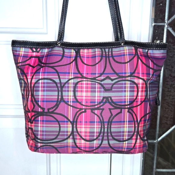 Coach Poppy Tartan Plaid Glamour Glitter Tote - Picture 5 of 9